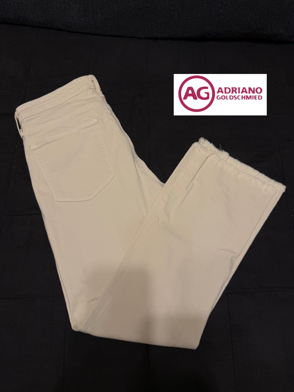Ag Adriano Goldschmied Cream Ankle Jeans with Frayed Hem read descrip